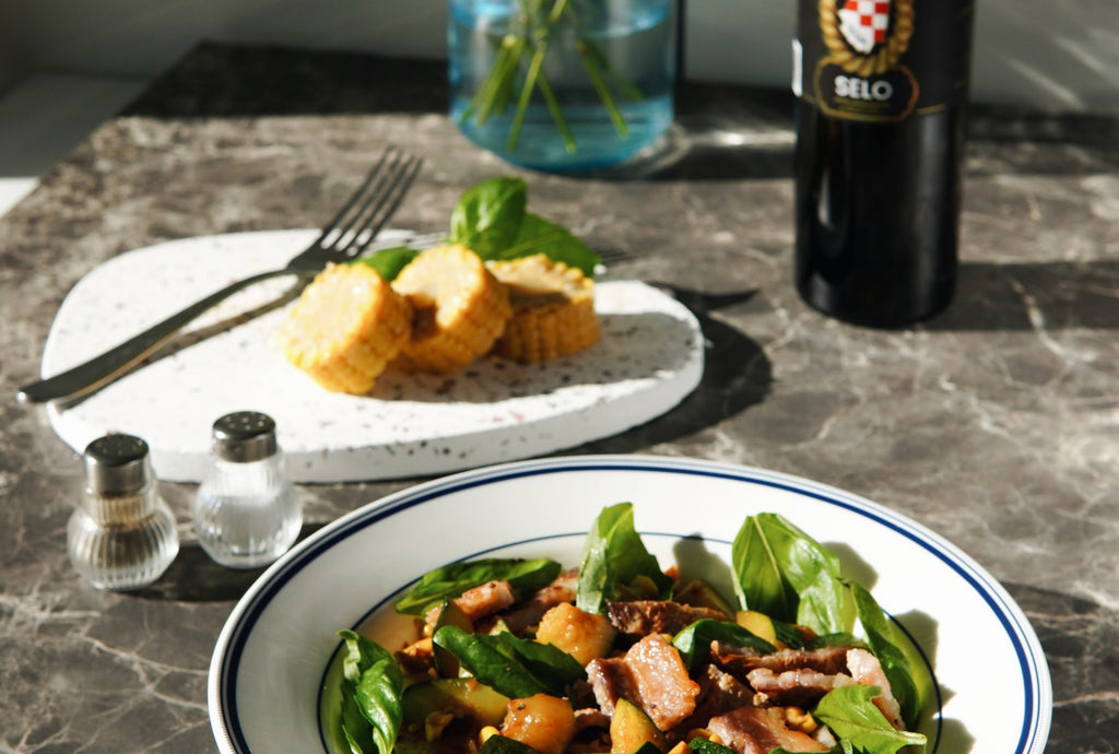 Grilled Summer Squash and Corn Salad with Bacon